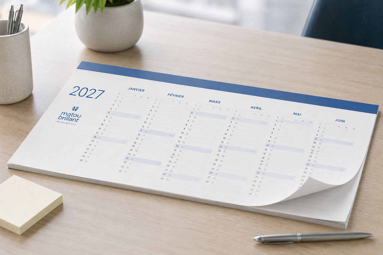Calendrier souple personnalisé, papier recyclé disponible